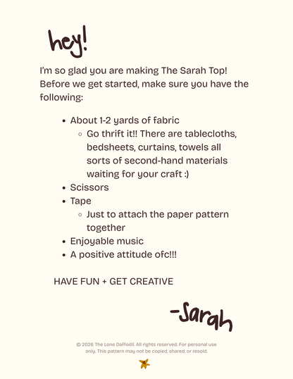 Sarah Top Digital Sewing Pattern
