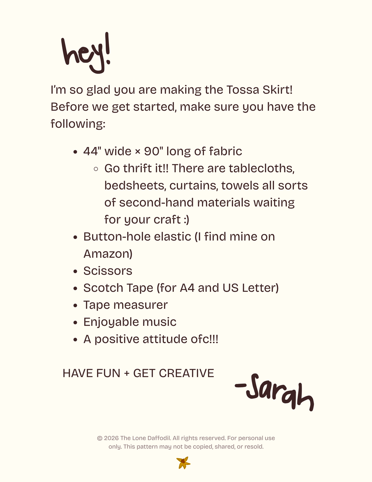 Tossa Skirt Digital Sewing Pattern