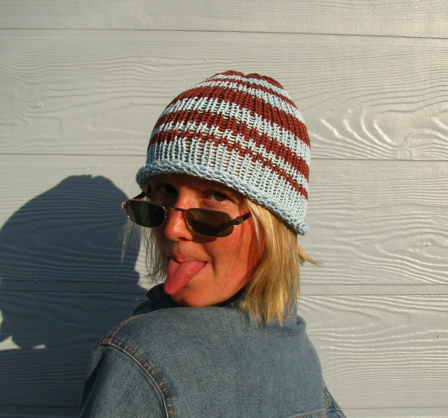 Light Blue Striped Knit Beanie — The Lone Daffodil